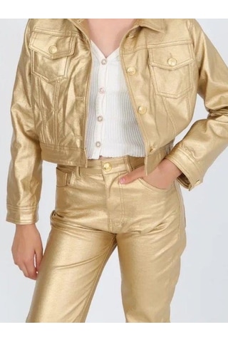 Marions Kız Çocuk Gold Deri Pantolon-14819 Altın