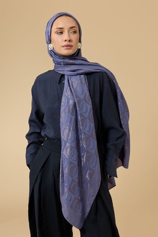 İmannooor Dama Desen İndigo Naia Pamuk Şal 70x200