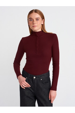 Dilvin 31435 Balıkçı Yaka Düğmeli Top Bordo