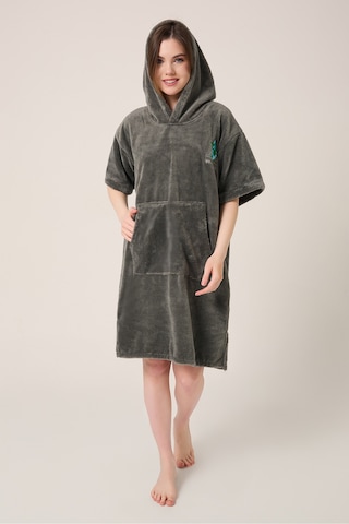 Palmiye Sörf Nakışlı Yetişkin Sörf Yazlık Panço Kapüşonlu Plaj Havlusu Antrasit Antrasit