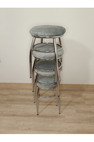 Evko Mobilya Tabure, Bar Taburesi, 2'li Tabure, Metal Ayaklı Tabure - Gri