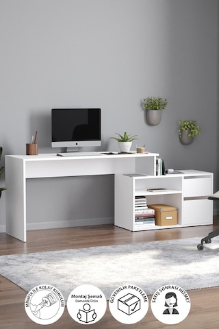 Çalışma Masası Fonksiyonel Çalışma Masası Ofis Masası Beyaz Beyaz