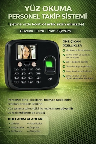 Kablosuz Wifi Kartlı -Yüz Okuma- Personel Giriş Çıkış Takip Ürünü -Maaş Puantaj Programı(10 Kart Dahil)