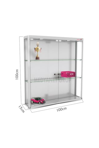 Camlı Vitrin - Camlı Dolap - Camlı Koleksiyon Vitriini 100X100X15 Gri
