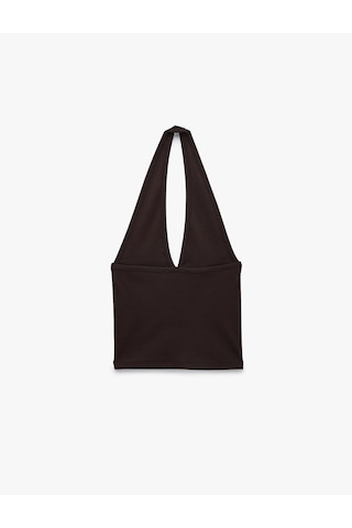Koton Pamuklu Dikiş Detaylı Kolsuz Slim Fit Crop Halter Yaka Bluz Kahverengi 6sal30272ık Kahve