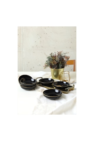 Keramika Siyah Gold Halka Çerezlik / Sosluk 13 Cm 6 Adet Siyah