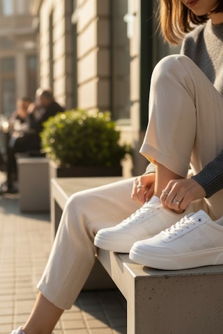 Enoch Erkek Beyaz Günlük Spor Ayakkabı Perfore Detaylı Sneaker Kalın Taban Okul Ve Yürüyüş Modeli Beyaz