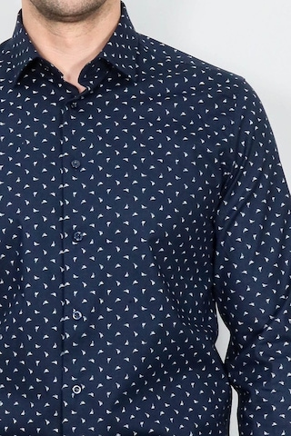 Minimal Beyaz Motifli Lacivert Erkek Gömlek - Wessi Koyu Mavi