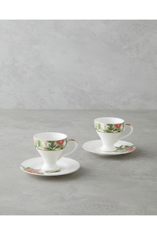 Garden Dream New Bone China 4 Parça 2 Kişilik Kahve Fincan Takımı 90 Ml Yeşil-beyaz Yeşil-beyaz