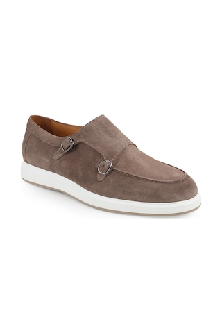 Lbr H1010 Hakiki Deri Monkstrap Loafer Erkek Süet Üst, Ortopedik Hafif Eva Taban, Casual Günlük Vizon