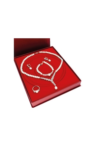 Chavin Rose Inci Gümüş Kolye Küpe Bileklik Yüzük Takım Set Dz42