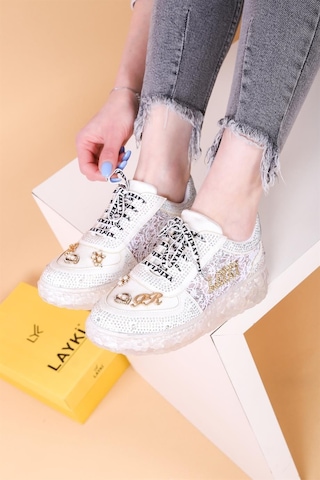 Astra Taşlı Desenli Şeffaf Taban Beyaz Renkli Kadın Sneaker-beyaz Beyaz