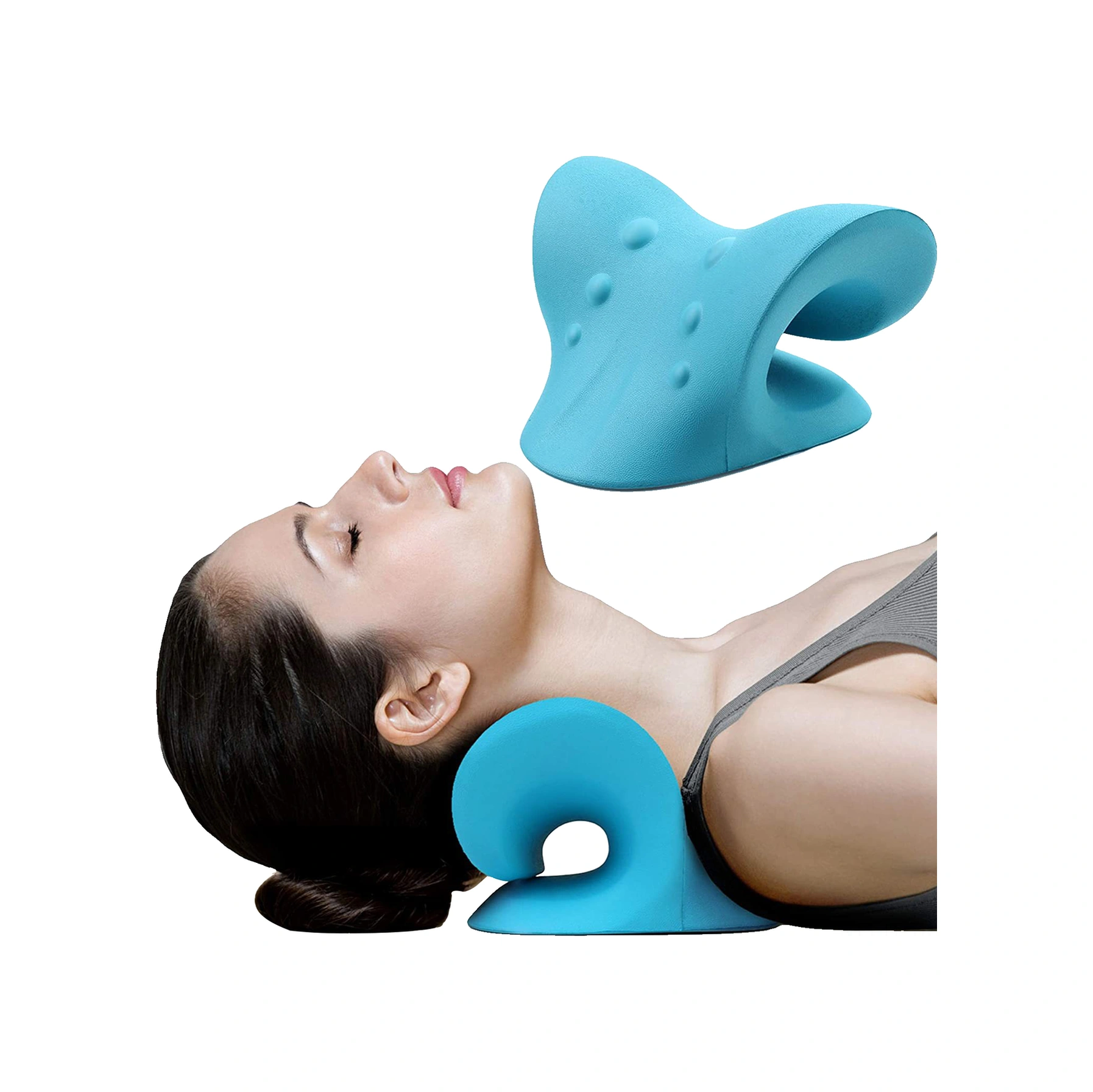 Lemestar Mavi Boya Kollu Boyun Egzersiz Cihazı, Boyun Ağrısı Giderici, Boyun Ve Omuz Kaslarını Gevşeten, Doğal Boyun Eğrisini Geri Yükleyen Masajlı Boyun Stretcher Yastığı Mavi