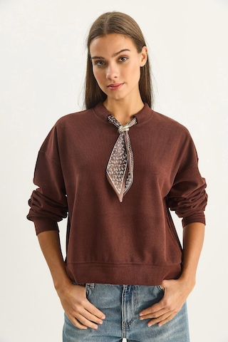 Shade Kadın Fular Detaylı Pamuklu Ottoman Sweatshirt 6931 60283689 - Acı Kahve Çok Renkli