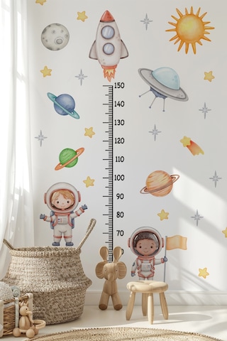 Astronotlar, Uzay Ve Gezegenler Temalı Temalı Boy Ölçer Boy Cetveli Sticker Seti Çocuk Dijital Baskı