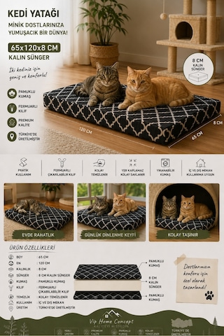 Xl Büyük Irk Köpek Yatağı Süngerli Fermuarlı Yıkanabilir Kılıflı Köpek Minderi 65x120x8 Cm-karaçatı
