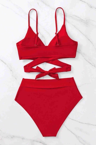 Angelsin Şık Bel Kuşak Detaylı Bikini Üstü Kırmızı 001