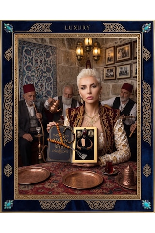 Luxury Seri Özel Tasarım Kitap Kutulu Kadın Takı Seti Ve Tesbih Kombin - Kolye Küpe Yüzük Bileklik Ekstra Boncuk Bileklik 6 Parça Hediyelik - Doğum Günü Yıl Dönümü Sevgililer Günü Gösterişli Hediye - L-00118 Bakır