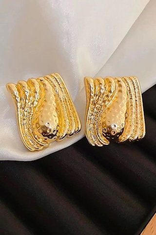 Caş Dekorasyon Altın Renkli Çelik Küpe- Çift Altın