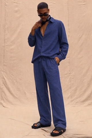 Tarz Cool Erkek Haki Tencel Kumaş Oversize Gömlek Pantolon Takım Rahat Kesim Yazlık Kombin Lacivert