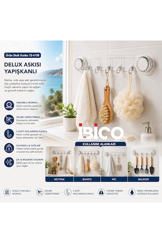 10 Adet Plastik Poşetli 5 Kollu - Vakumlu Delux Askısı Yapışkanlı 38.5cm - 5cm Belirtilmemis