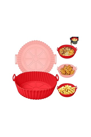 Pişirme Kabı Yuvarlak Hava Fritözü Aksesuarı Tüm Airfryerlara Uyumlu Yıkanabilir Leke Tutmaz Esnek Kızartma Teps