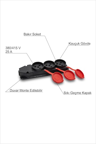 Sadece Üçlü 3 Lü Trifaze Kapaklı Bakır Prinç Bronz Soketli Kauçuk Gövdeli Kablosuz Profesyonel Priz Fiş Sanayi Tipi Makine Makina Isıtıcı Kaynak Makinesi Çalıştırabilen 25 Amper 5750 Watt