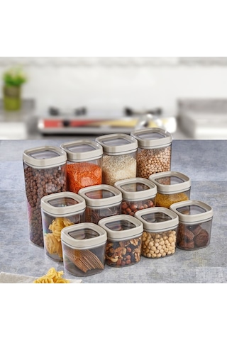 Ceronni Bonny Erzak Saklama Kabı 12li Set 1,8 Lt 1 Lt 600 Ml Bej Bej