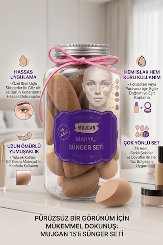 Mujgan 15 Parça Makyaj Süngeri Seti