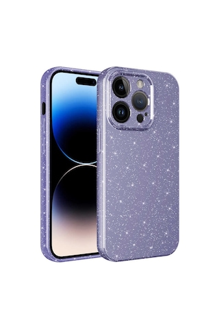 Zeyline Apple Uyumlu iPhone 14 Pro Max Kamera Korumalı Simli Lüks Zore Koton Kapak-mor