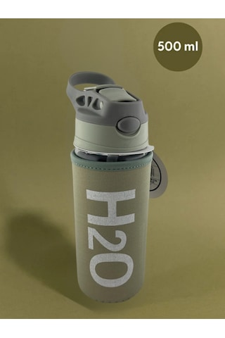 H2o Kılıflı Pipetli Cam Matara 500 Ml Haki