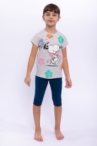 Snoopy Lisanslı Bejmelanj Kız Çocuk Tayt Takım 5274-29027 Bej Melanj