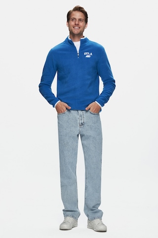 Ucla Cornıng Mavi Yarım Fermuarlı Nakışlı Polar Standard Fit Erkek Sweatshirt Mavi