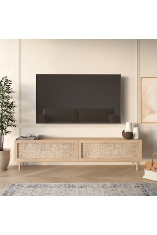 Robin Home Arizona Tv Ünitesi Sehpası Ahşap Ayaklı Ahşap Jüt Kapaklı 180cm Sepet-jüt Kahverengi