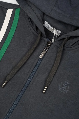 Adisia Unisex Bebek Gri Yeşil Beyaz Çizgili Kapüşonlu Mevsimlik Eşofman Takımı gri