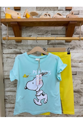 Aysbebe Tişört + Kapri Tayt Kız Çocuklar İçin Yazlık Takım Yeşil 1411-1544