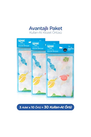 Kullan At Klozet Örtüsü 10'lu 3x10 30 Adet Beyaz