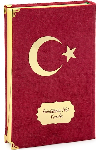İsme Özel Kadife Kaplı Ay Yıldız Hediyelik Kuranı Kerim - Orta Boy