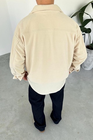 Bej G Nakışlı Oversize Polar Gömlek Bej