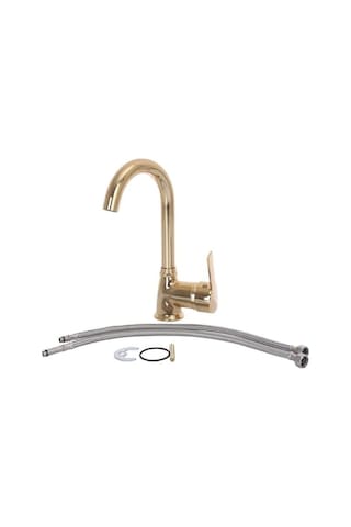 Emir Yapı Delta Serisi Uzun Gold Lavabo / Evye Bataryası - Altın Musluk Krom