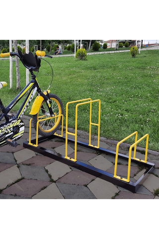 Bisiklet Park Yeri Bisiklet Bağlama Demiri 3'Lü Sarı - Siyah