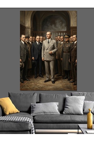 Atatürk Ve Askerler Tarihi Toplantı Dekoratif Kanvas - Mdf Ahşap Tablo