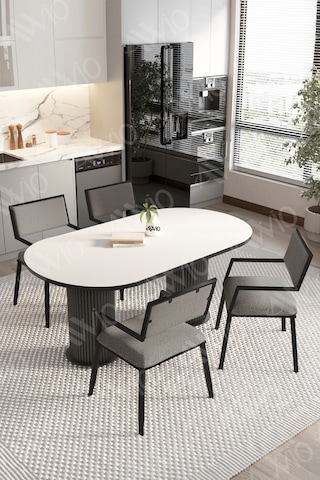 Avvio Pontia 80x140 Yemek Masası Mutfak Masası 4 Kişilik Masa Sandalye Takımı Beyaz-gri