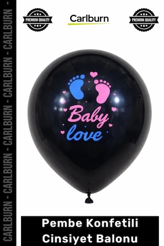 Özel Üretim Baby Love Baskılı Siyah Opak Latex Sürpriz Kız Bebek Pembe Konfetili Cinsiyet Balonu 465322