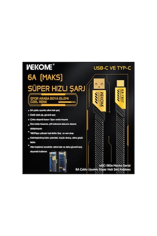 Wekome WDC-190A 6A Usb to Type-c Veri Ve Şarj Kablosu Sarı