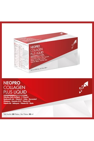 Neopro Collagen Plus Likit 30'lu Flakon - Hidrolize Balık Kolajeni, C Vitamini, Hyaluronik Asit