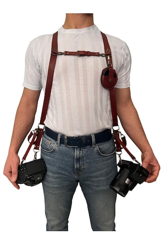 Hakiki Deri El Yapımı Kızıl Kahve Fotoğraf Makinesi Askısı - Smallrig 1/4 Vida Bağlantılı Kahverengi