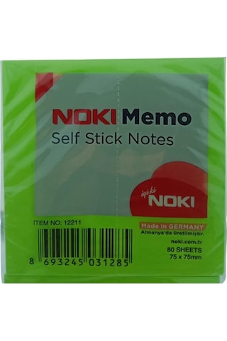 Noki Post-it Memo 75x75 Mm Yeşil Yapışkanlı Not Kağıdı