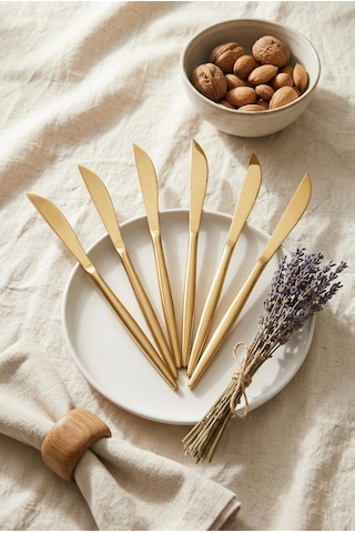 6'lı Lüks Gold Paslanmaz Çelik Yemek Bıçağı Seti 21 Cm Gold