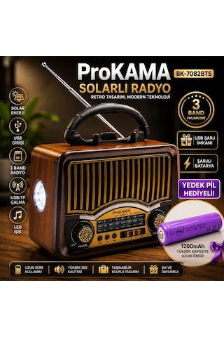 Prokama Bk-7082bts Solar Enerjili Şarjlı Nostaljik Retro Radyo
